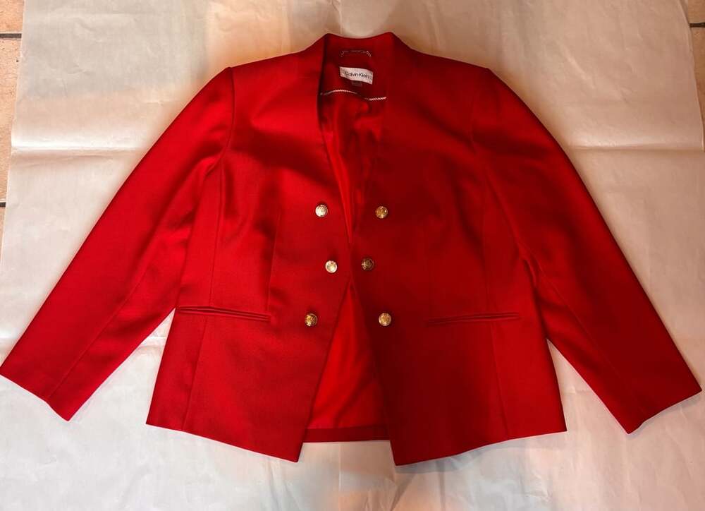 Calvin Klein Red Double Breasted Gold Button Blazer Jacket